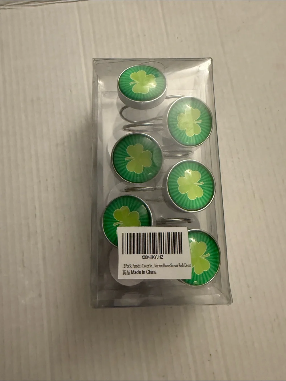 Green Shamrock Shower Curtain Hooks (Set)